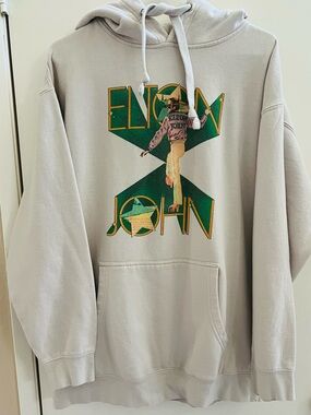 Elton John Graphic Hoodie in Beige with Green Print From 2022 Farewell Tour - XL